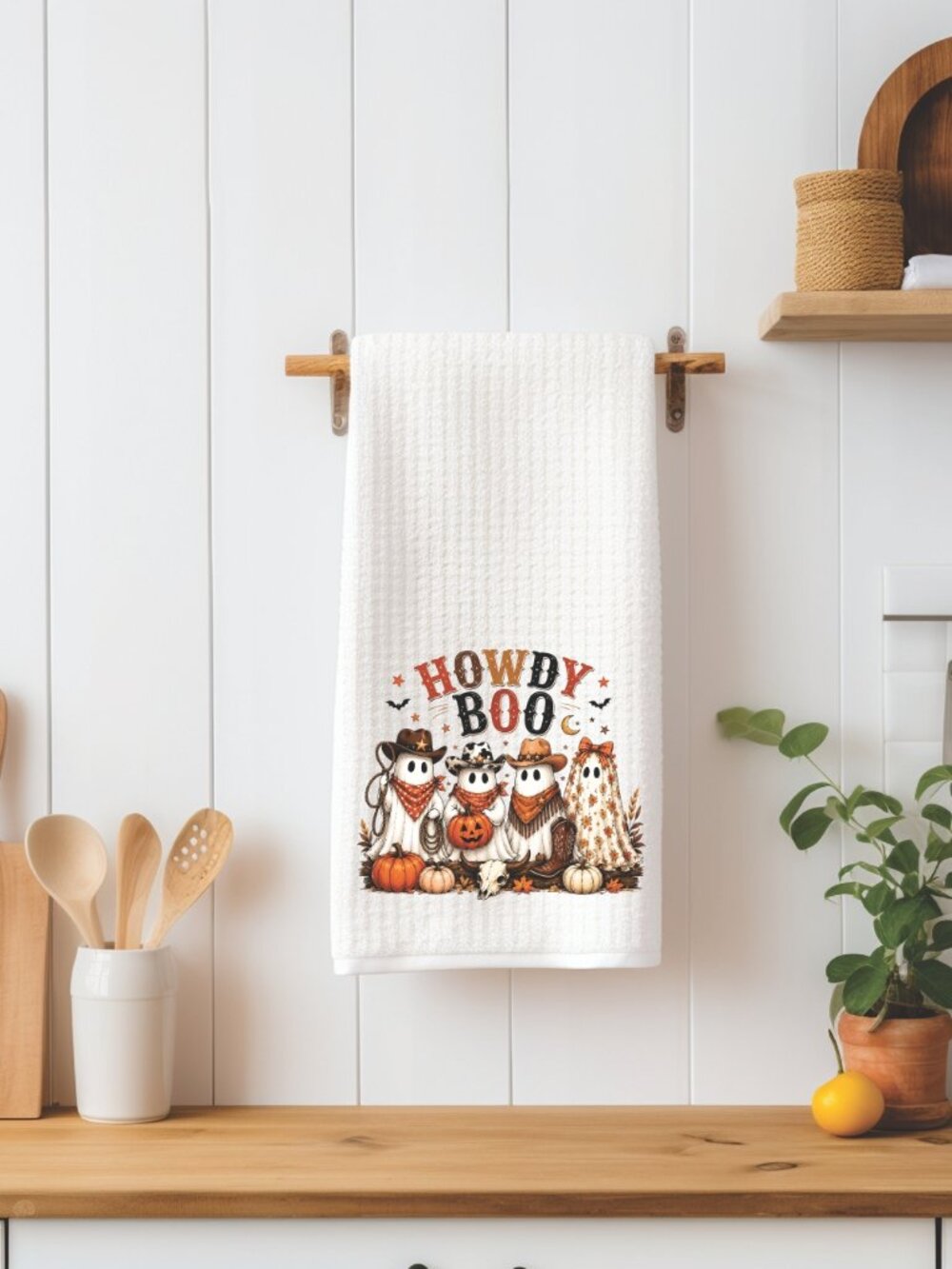 Howdy Boo Ghosts Halloween Decorative Kitchen Tea Towel